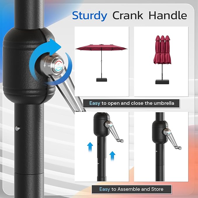 AECOJOY 15x9ft Patio Umbrella with Base Included, Outdoor Double-Sided Rectangle Umbrella with Crank Handle, Market Umbrella for Deck Pool Patio Garden(1.9" Pole, Red)