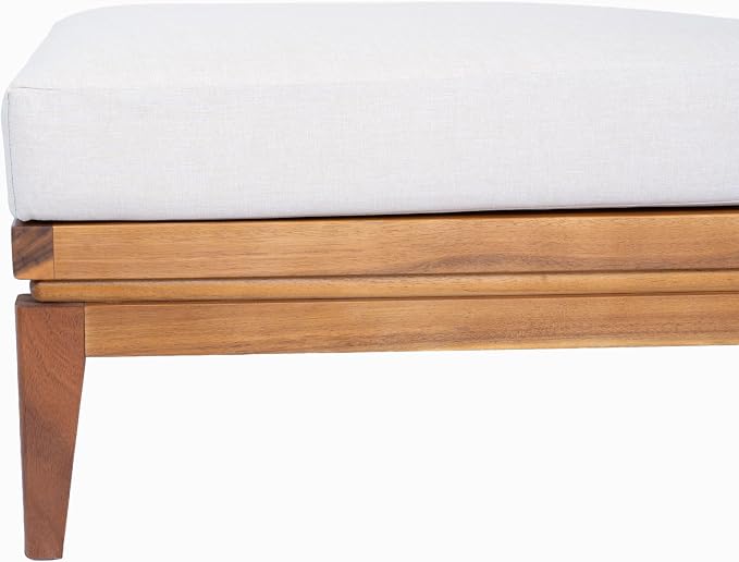 Merax Patio Outdoor Acacia Wood Ottoman, 27.56" Square Footrest with Water-Repellent Beige Cushion, Teak Finish Patio Ottoman Foot Stool for Backyard, Lawn, Balcony, Teak+ Beige