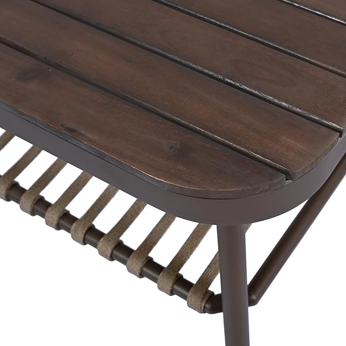 Montary 4-Piece U-Shaped Outdoor Patio Conversation Set - Metal Chairs with Woven Rope Design, Includes Acacia Coffee Table & Thick Cushions for Garden,Poolside, Balcony, Backyard (Brown)