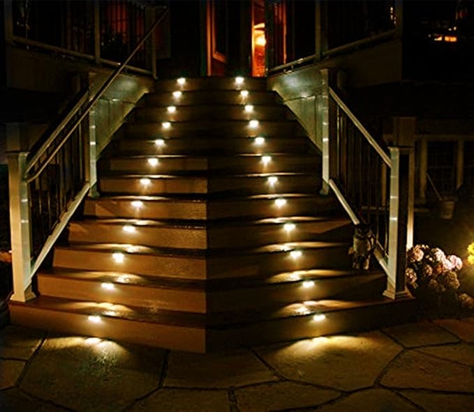 Solar Lights Outdoor Waterproof Deck Light, Solar Stair Lights Outside LED Step Lighting Stainless Steel for Paths Patio Garden Yard, Pack of 6