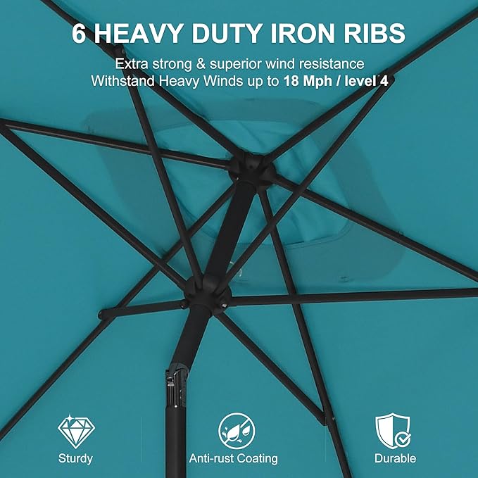 PURPLE LEAF 6.5' x 10' Rectangular Patio Umbrella Outdoor Table Umbrella Aluminum Frame Market Umbrella Sun Umbrella for Garden Deck Lawn Pool Turquoise Blue