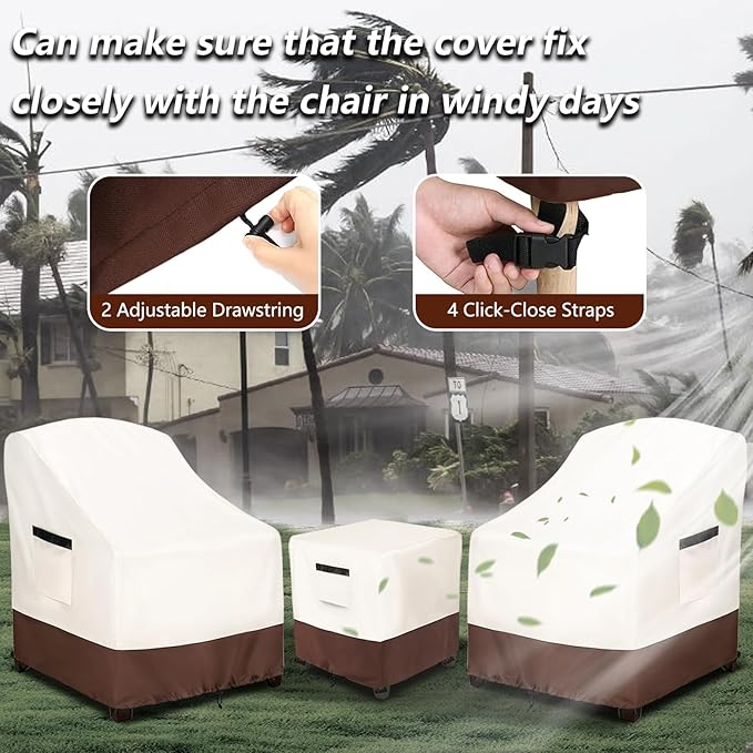Patio Furniture Covers for 3 Piece Outdoor Bistro Sets,100% Waterproof Outdoor Furniture Cover,Includes 2 Chairs and Coffee Table Cover,Beige & Brown