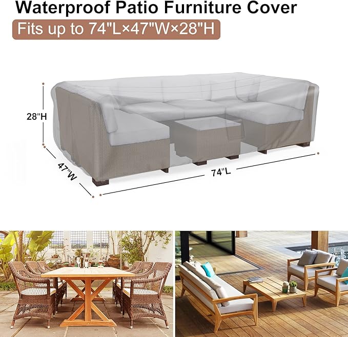 Patio Furniture Set Cover Waterproof, Mrrihand Outdoor Sectional Sofa Set Cover Heavy Duty 600D Table and Chair Set Cover 74" L×47" W×28" H