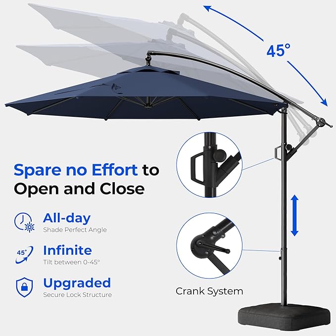 HOMSHADE 10ft Offset Patio Umbrella - w/Base, Cantilever Offset Hanging Patio Outdoor Market Umbrella UPF50+ UV Protection with Easy Tilt and Crank for Pool Deck and Garden(Navy Blue)