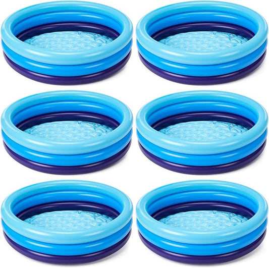 VioraWhite 6 Pack Inflatable Kiddie Pool for Toddlers 34"x10" Blue Blow up Kids Swimming Pool Small 3 Rings Round Baby Pools for Indoor Outdoor Water Game Play Center
