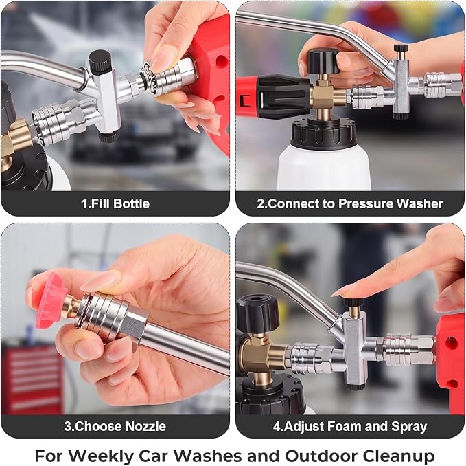 Foam Cannon for Pressure Washer, Dual Connector, 5000PSI Pressure Washer Gun, 2-in-1 Foam and Rinse Tool with 6 Nozzles, 1/4" Quick Connector for Car Truck SUV Washing