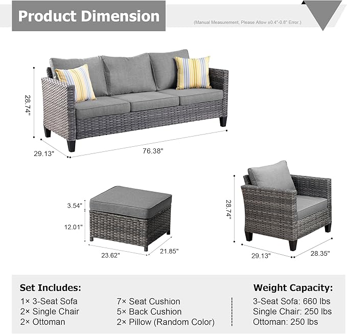 HOOOWOOO Patio Conversation Sets,5 Piece Wicker Outdoor Furniture Set with Ottoman,All Weather Resistant Modern Outside Out Door Rattan Couch Chairs Set,Charcoal Gray