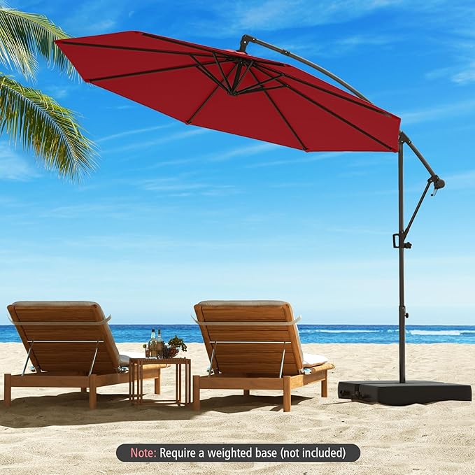 Tangkula 10 FT Patio Offset Umbrella, Hanging Cantilever Umbrella w/X-shaped Base & 360° Rotation, Smooth Crank Handle, Vented Top, Outdoor Market Umbrella for Backyard, Deck (Red)