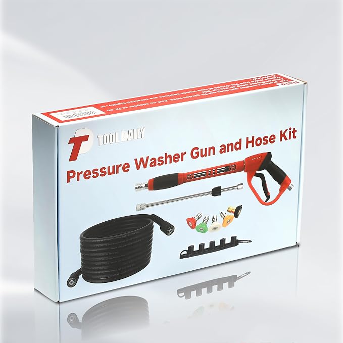 Tool Daily Pressure Washer Gun and Hose Kit, 25 FT Power Washer Hose and Replacement Wand Extension, 5 Nozzle Tips, M22-14 Fitting, 3600 PSI