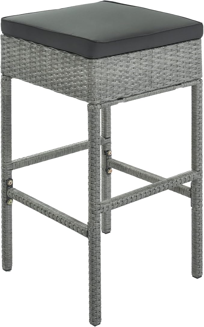 5-Piece Outdoor Patio Rattan Dining Set, PE Wicker Square Kitchen Counter Height Table Set with Storage Shelf and 4 Padded Stools