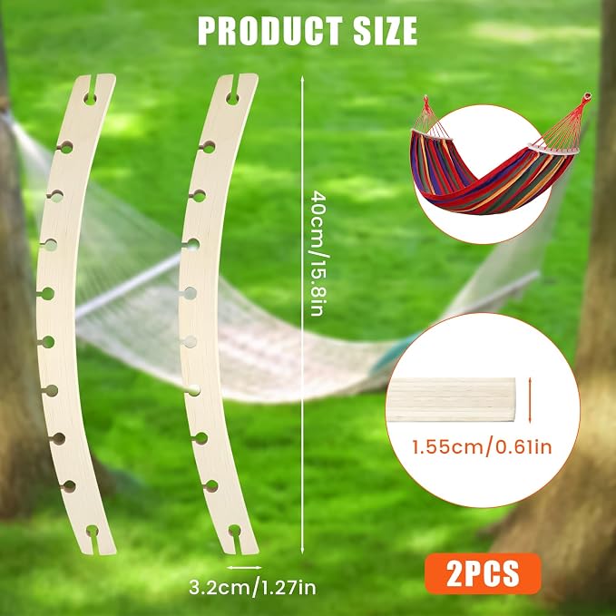 2 PCS Detachable Hammock Spreader Bars, Wooden Hammock Spreader Bar, Hammocks Durable Replacement Accessories Bars for Patio, Backyard, Camping, Garden