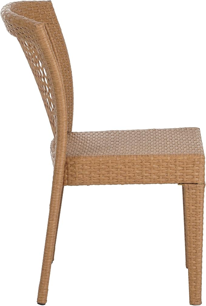 Christopher Knight Home Fandy Metal Frame Patio Dining Set for 6, Outdoor Dining Table Set for 6, Dinner Table with Acacia Wood Top, Stackable Dining Chairs with Wrapped Wicker, Light Brown + Teak