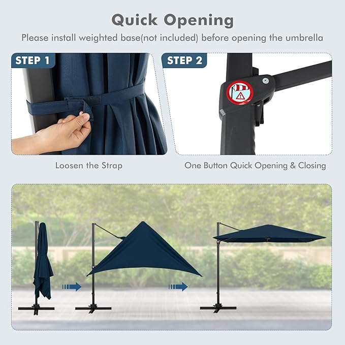 Tangkula 9.5 FT Cantilever Patio Umbrella, Outdoor Square Offset Umbrella with 360° Rotation, Heavy Duty Patio Hanging Umbrella with Cross Base for Garden Deck Pool Backyard (Navy)