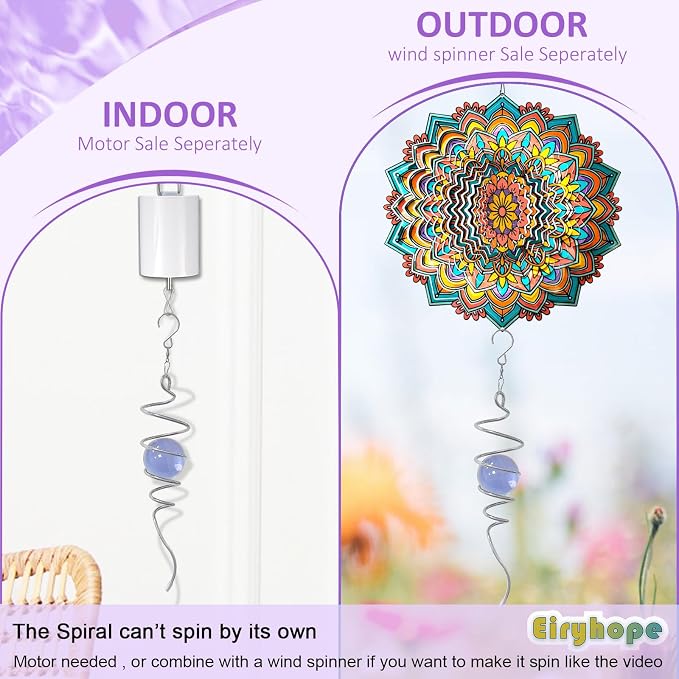 Gazing Ball Spiral Tail, Wind Spinner Stabilizer with Purple Glass Orb | 13-Inch Sun Catcher Rainbow Maker, Mesmerizing Rotating Art for Outdoor Garden Yard | Unique Hanging Decor & Gift
