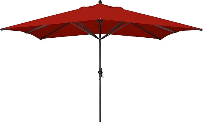 California Umbrella 11' x 8' Rectangle Aluminum Market Umbrella, Crank Lift, Bronze Pole, Sunbrella Jockey Red