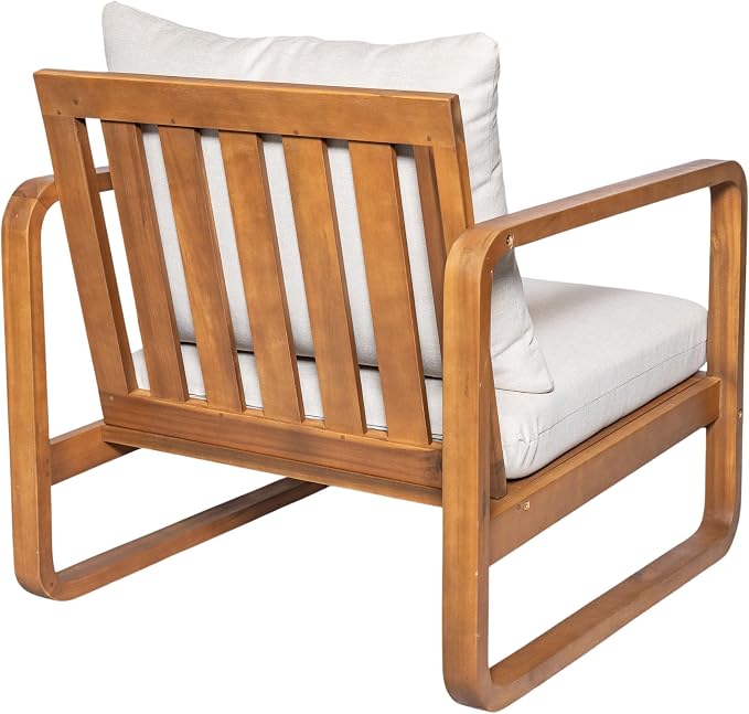 Christopher Knight Home Myra Acacia Wood 5 Piece Outdoor Patio Furniture Set, Wooden Patio Conversation Set with Sofa Loveseat Club Chairs & Coffee Table, 7-Seater Patio Sofas and Table Set,Teak+Beige