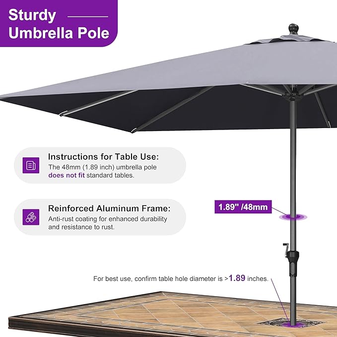 PURPLE LEAF 11.5' x 8' Patio Market Umbrella Outdoor Table Sun Umbrellas with Crank 8 Aluminum Sturdy Ribs for Pool Deck Backyard Beach Gray