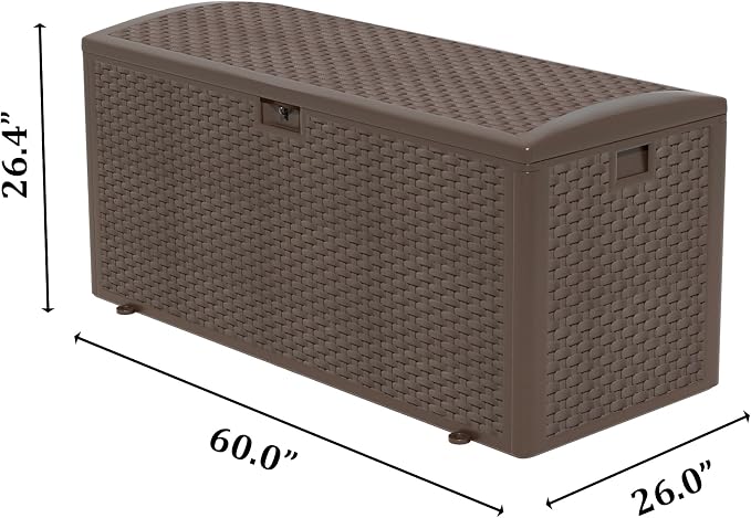 Outdoor Storage Box, 180 Pro Gallon Resin Deck Box Waterproof for Patio Furniture, Garden Tools and Pool Accessories, Lockable UV-Resistant Storage Bin Bench Cabinet for Outside, Brown