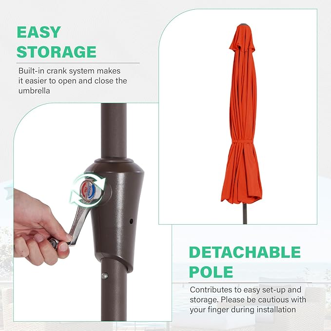 JEAREY 9 FT Patio Umbrella Outdoor, Table Umbrellas Market Umbrella w/Push Button Tilt/Crank, 8 Sturdy Ribs(Orange)