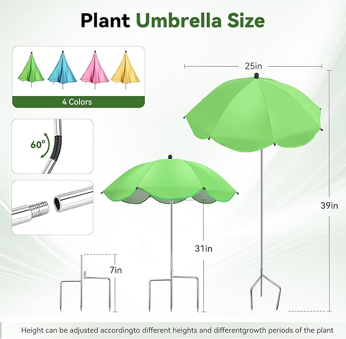 1Pack Plant Umbrellas for Outdoor Plants, Upgraded 360° Rotating 3-Prong Ground Stake for Stronger Grip, Stable Garden Shade Umbrella for Flowers, Vegetables, Fruit Trees, Raised Beds & Planters Blue