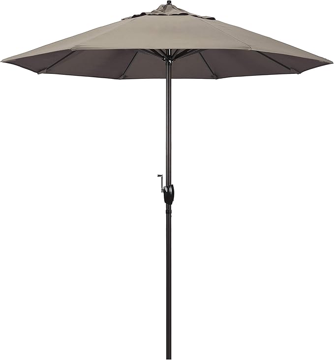 California Umbrella 7.5' Round Sunbrella Aluminum Outdoor Deck, Pool or Patio Umbrella, Crank Lift, Auto Tilt, Bronze Pole, Taupe