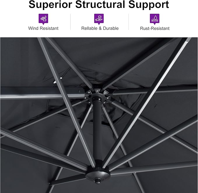 PURPLE LEAF 10 Feet Patio Umbrella Outdoor Cantilever Square Umbrella Aluminum Offset Umbrella with 360-degree Rotation for Garden Deck Pool Patio Black