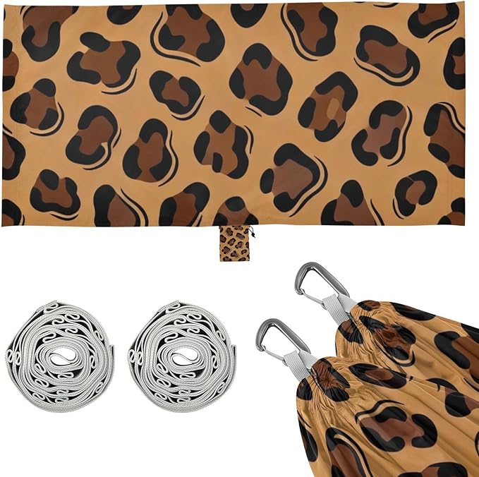 Classic Leopard Print Hammocks with Tree Straps Swing Hammock for Indoor Outdoor Patio