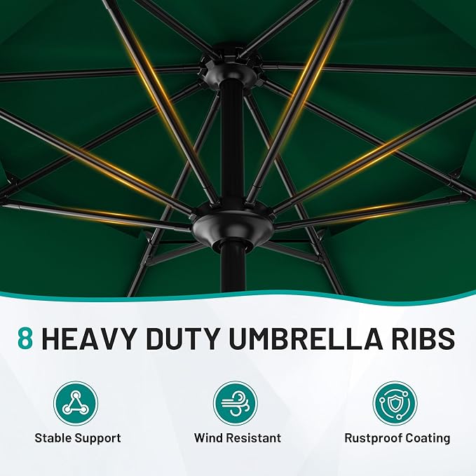 AreShark 10ft 2 Tiers Patio Umbrella - Outdoor Umbrella Waterproof UV Protection, Market Table Umbrella w/Push Button Tilt&Crank for Pool, Porch, Garden(Dark Green)
