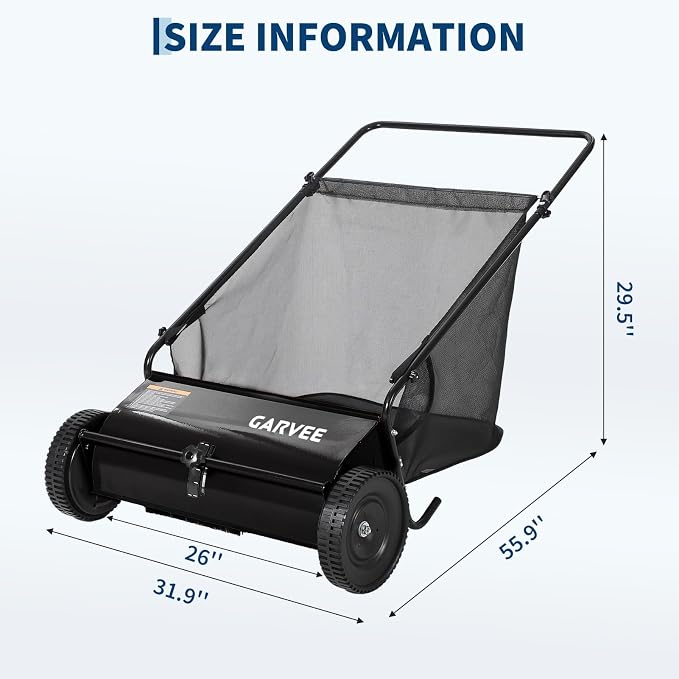 Push Lawn Sweeper 26Inch-Heavy Duty Walk Behind Leaf Collector and Yard Sweeper for Outdoor,Patio,Driveway,Garden Grass Sweepers,4 High Speed Spinning Brush,7 Cu. ft. Hopper Capacity