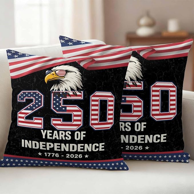 250 Years Anniversary Outdoor Waterproof Throw Pillow Covers 16x16 Set of 2, Independence Day USA Eagle Flag Decorative Pillowcases Cushion Pillowcase for Couch Sofa Patio Outside Pillow Protector