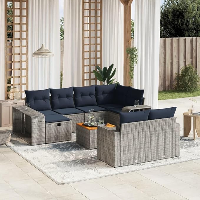 vidaXL Patio Sofa Set with Cushions 11 Piece, Outdoor Sectional Sofa Couch, Patio Conversation Set for Garden Backyard, Gray Poly Rattan