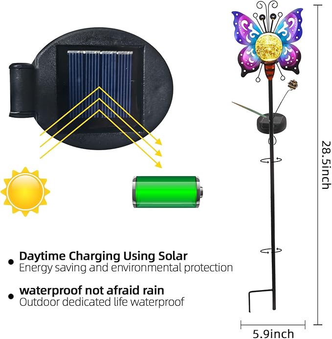 Solar Butterfly Garden Stake Lights Outdoor Waterproof 2 Pack Metal Butterfly Solar Lights for Outside Yard Lawn Patio Decor Garden Stakes Decorative Outdoor Lawn Ornaments Gardening Gifts for Women
