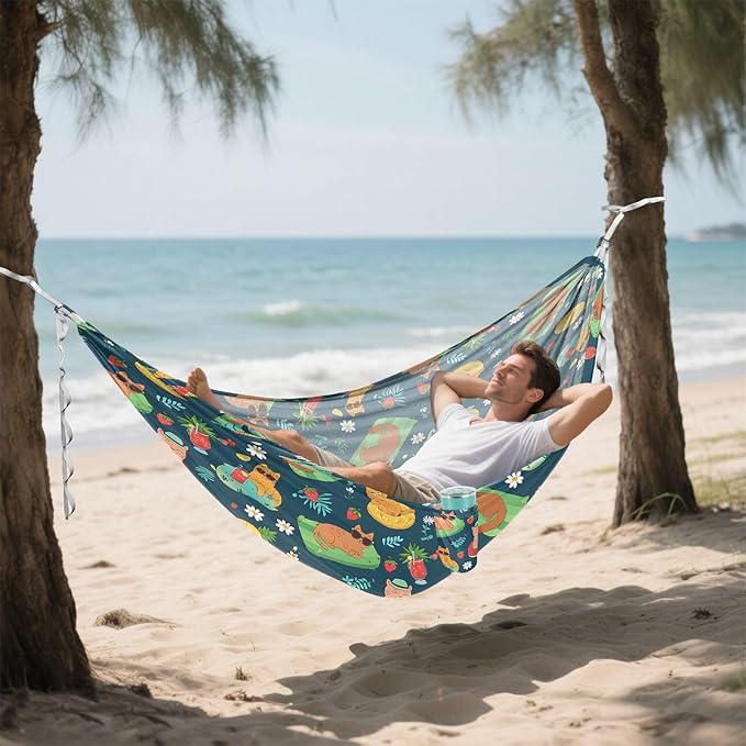 Camping Hammock Outdoor Hammocks for Outside Summer Cat Beach Trees Portable Lightweight with Pockets Tree Straps Indoor