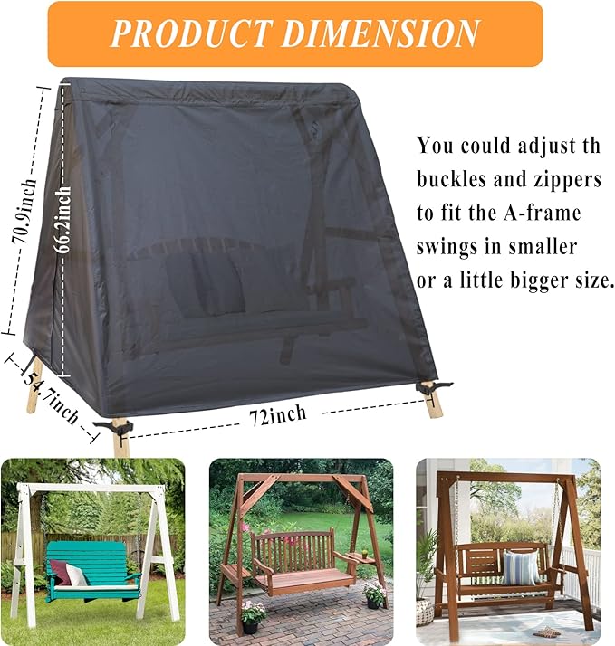 Patio Swing Cover A-Frame Swing Covers Waterproof 3 Seat UV Resistant Weather Protector for Outdoor Courtyard Patio Furniture 72x67x55 Inch