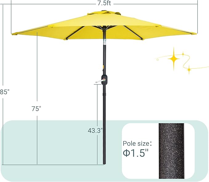 7.5ft Outdoor Umbrella Patio Umbrella,2-Year-Non-Fading,Table Market Patio Umbrella with Push Button Tilt and Crank,for Pool, Deck, Garden,Backyard