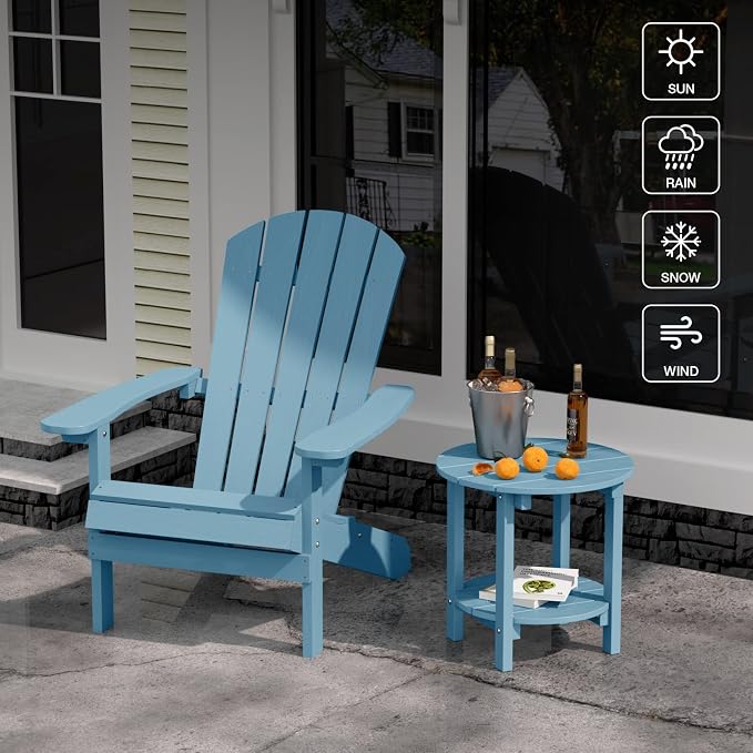 YEFU Adirondack Side Table, 18" Double Outdoor Side Table Set of 2, Poly Lumber end Table, Weather Resistant for Indoor, Patio, Pool, Porch, Backyard-Blue