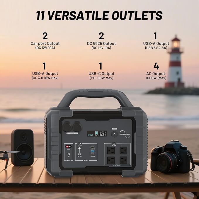 1000W Portable Power Station 1024Wh LiFePO4, 1024Wh Backup Battery，Solar Generator for Home Emergency Camping