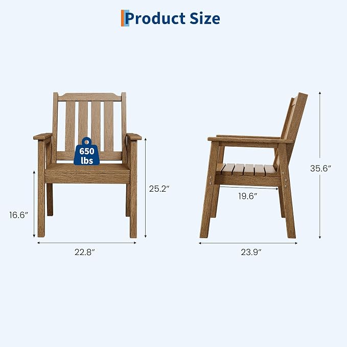 Garvee Outdoor Patio Dining Chairs Set of 2, Outdoor HDPE Garden Dining Chairs, Sturdy Frame, Waterproof, All-Weather for Backyard, Poolside, Porch, Deck, Natural