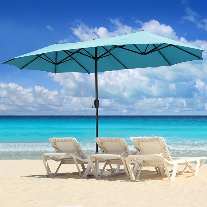 13Ft Large Patio Umbrella Outdoor Double-Sided Market Umbrella w/Easy Crank for Yard, Poolside, Deck, Blue