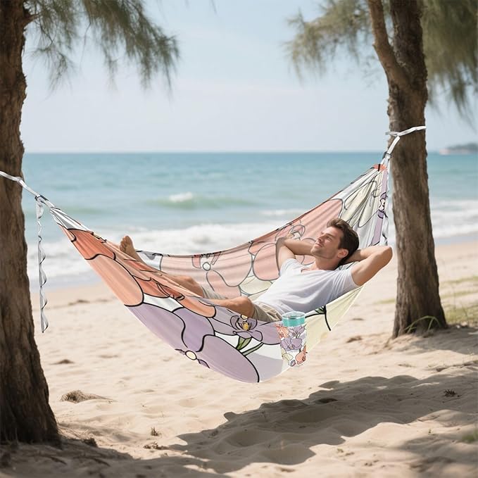 Orchid Blossom Outdoor Hammocks with Tree Straps Fabric Hammock for Camping & Hiking Essential