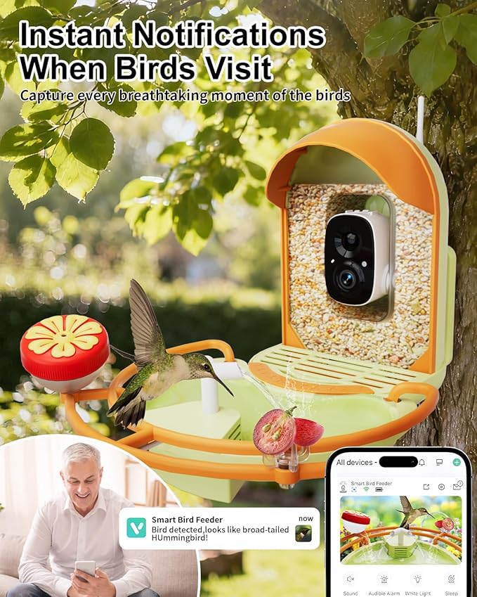 Bird Feeder with Camera, 2K HD Birds Camera with Solar Water Fountain, Smart BirdCamera with APP Control, Night Vision, Motion Detection Alerts, IP66 Birdfeeder for Backyard Garden