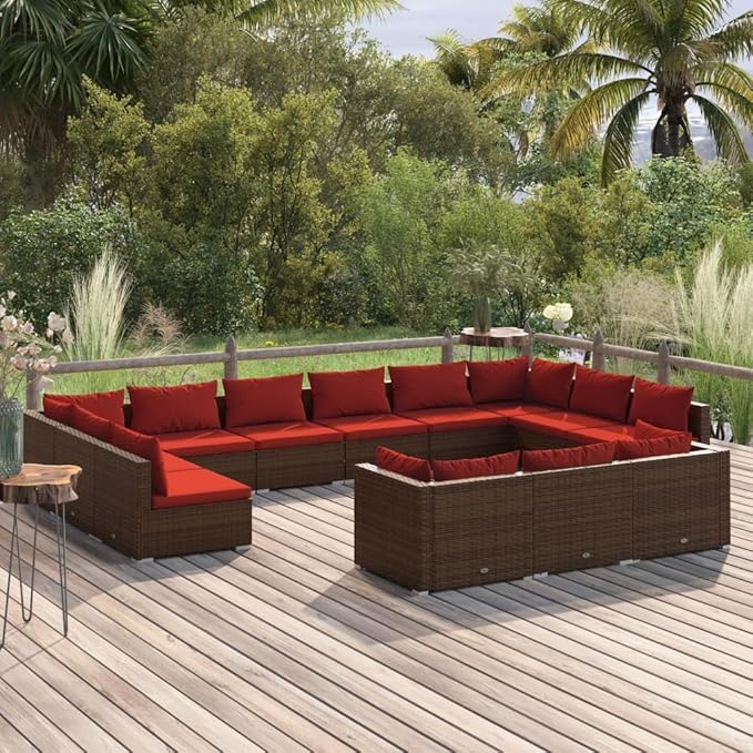 13 Piece Patio Lounge Set with Cushion, Piece Patio Set Furniture Conversation Sets Patio Lounge Set Outdoor Patio Sectional s Brown Poly Rattan