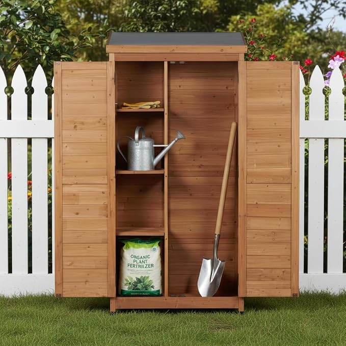 Wooden Outdoor Storage Cabinet, Outdoor Bar Table Cabinet with Storage, Outdoor Buffet Sideboard Cabinets for Patio, Garden, Potting Bench, Tv Stand, Bar Table, Balcony (Tall - Light Brown)