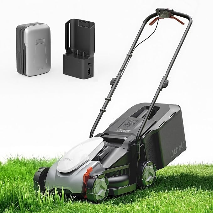Litheli Lawn Mower Cordless 14 in, Grass Cutter Machine for 2800 Sq. Ft, Lawnmower with Brushless Motor, Included 1 * 5.0 Ah Battery and Charger