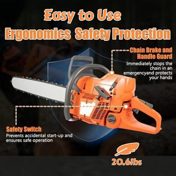 Gas Chainsaw 72CC Power Chain Saws Single Cylinder, Air-cooled, 2-Stroke Gas Powered 24" Tree Trimmer, Handed cordless Chain Saw,Easy for Trees/Wood Cutting
