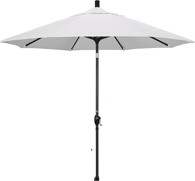 California Umbrella 9' Round Aluminum Market Umbrella, Crank Lift, Push Button Tilt, Black Pole, Pacifica