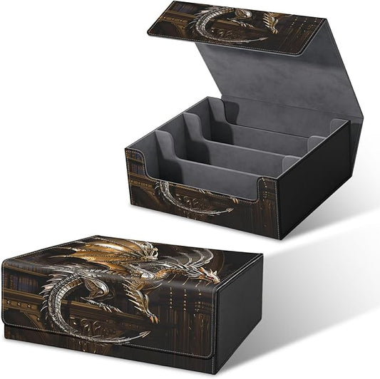 Large Card Deck Box for MTG, Fits 1200+ Sleeved Cards, PU Leather Storage Case with Strong Magnetic Closure, Multiple Colors for TCG CCG Baseball Card Collections, Mechanical Dragon