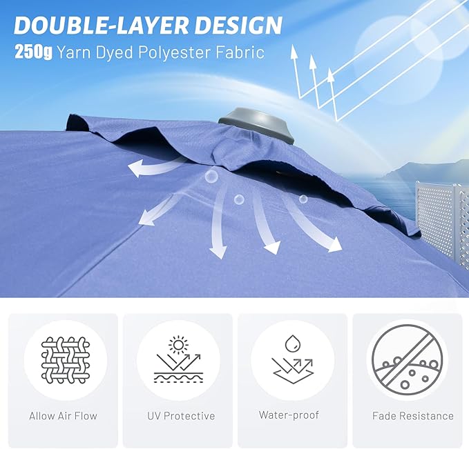 Domi 10FT Cantilever Patio Umbrella, Aluminum Windproof Outdoor Umbrella with 360°Rotation, Round Offset Sun Shade Umbrella for Outside Deck Backyard Garden Pool, Navy Blue