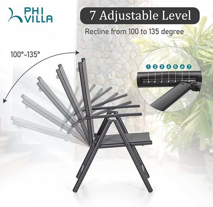 PHI VILLA Outdoor Patio Dining Set with Umbrella for 6, Folding Chairs | Light-weight & portable, Breathable & quick-drying textilene fabric, Weather-resiatant, 13Ft beige umbrella without base