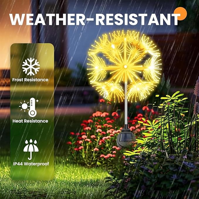 Solar Garden Lights Outdoor Waterproof Decorative, 2-Pack 19LED Warm White Fairy Light 8 Modes, Solar Firework Lights for Yard, Patio, Pathway, Garden Decor
